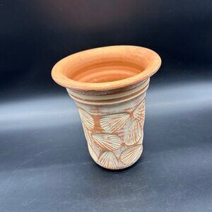 Handmade Terracotta Planter Carved Shell Nautical Feather Indoor Outdoor Rustic